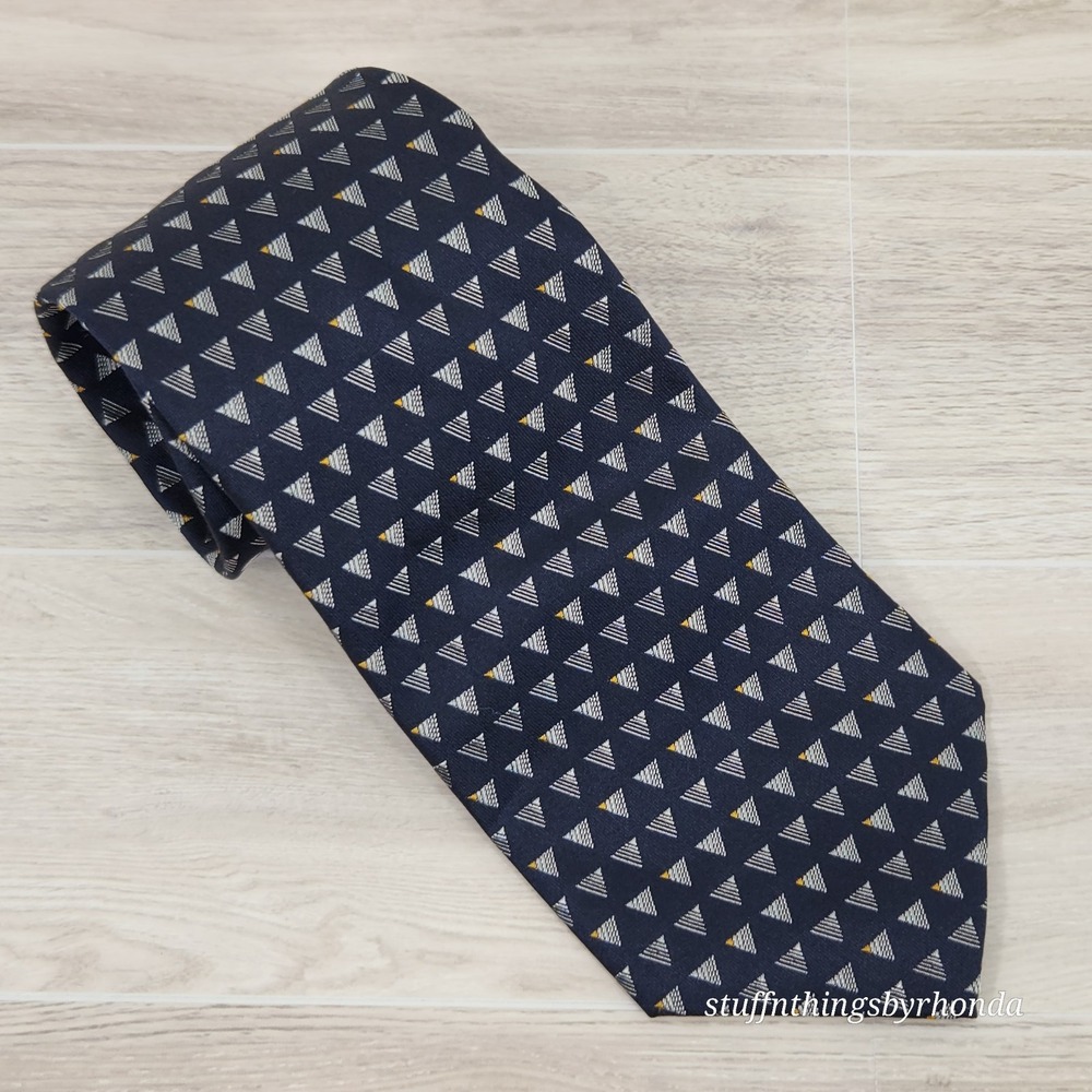 Lauren Ralph Lauren Necktie Blue & White Made In‎ USA 100% Silk 56" x 3¼"